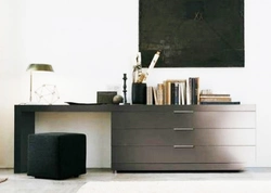 Bedroom design with chest of drawers and table
