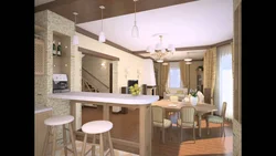 Living room design with kitchen and pillar