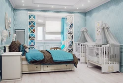 Дизайн взрослой спальни с 2 детьми