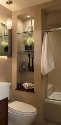 Installation design in the bathroom with shelves