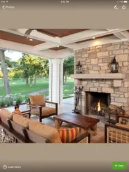 Terrace design with fireplace and kitchen