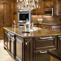 Wooden Kitchen Design With Marble Countertops
