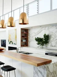Wooden Kitchen Design With Marble Countertops