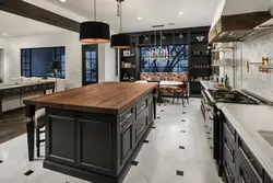 Wooden kitchen design with marble countertops