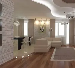 Design of a hall with a kitchen in a house