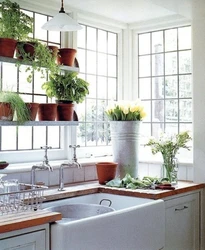 Kitchen window sill design with flowers