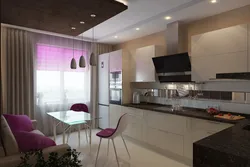 Прямоугольная кухня дизайн с диваном и телевизором