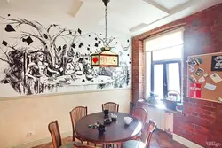 Дизайн кухни с рисунком на всю стену