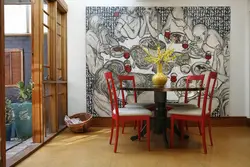 Kitchen design with a pattern on the entire wall