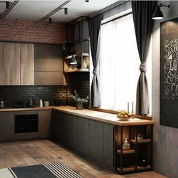Window design for kitchen in loft style
