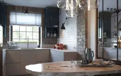 Дызайн акна на кухні ў стылі лофт