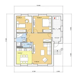 Дизайн дома с двумя спальнями и гостиной