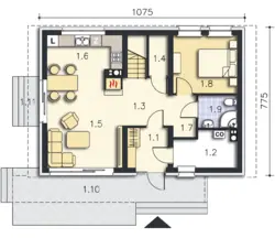 House design with two bedrooms and living room