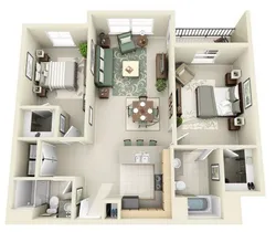 Дизайн дома с двумя спальнями и гостиной