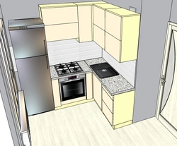 Direct kitchen design with a refrigerator by the window