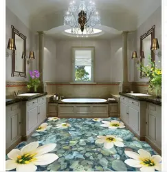 Bathroom design with flowers on the floor