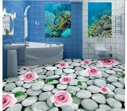 Bathroom design with flowers on the floor
