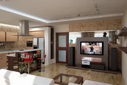 Дизайн комнаты студии с кухней в доме