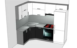 Дызайн кутняй кухні з халадзільнікам і мікрахвалёўкай
