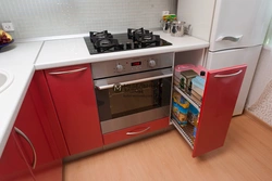 Corner Kitchen Design With Refrigerator And Microwave