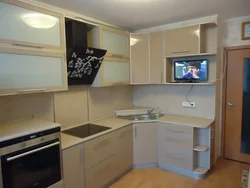 Corner Kitchen Design With Refrigerator And Microwave
