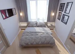 Дызайн спальні з адным акном па сярэдзіне