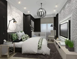 Bedroom design 12 square meters with a crib