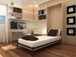 Дизайн спальни с односпальной кроватью у стены