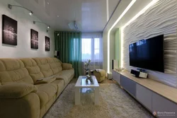 Дизайн гостиной с угловым диваном и телевизором