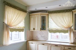 Corner kitchen design and curtains for the kitchen