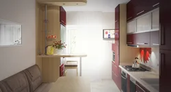 Kitchen design with sofa and TV and balcony