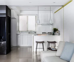 Kitchen design in a studio apartment with one window