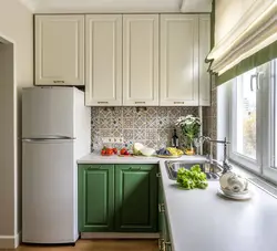 Kitchen Design With A Refrigerator In The Corner By The Window