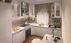 Дызайн кухні з халадзільнікам у куце ў акна