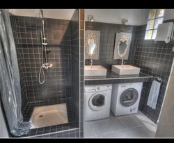 Bathroom Design With Shower And Washing Machine And Dryer