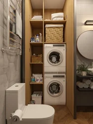 Bathroom Design With Shower And Washing Machine And Dryer