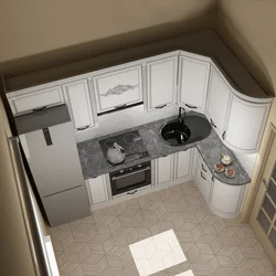 Дызайн кухні з левым кутом і халадзільнікам у акна