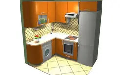 Kitchen design with left corner and refrigerator by the window