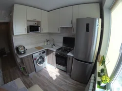 Kitchen design 6 meters with column refrigerator and washing machine