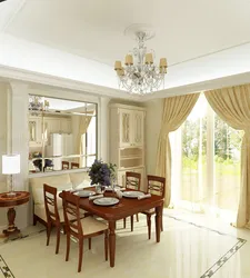 Design Of A Kitchen Living Room With A Fireplace And Access To The Terrace