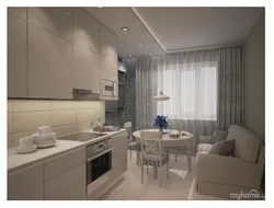 Kitchen With Access To The Balcony Design With Sofa And TV