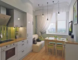 Kitchen with access to the balcony design with sofa and TV