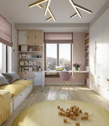 Children's bedroom design with two windows