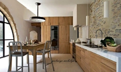 Kitchen interior wooden wallpaper