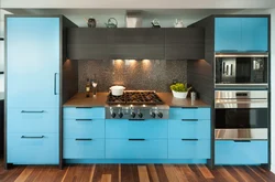 Blue brown kitchen photo