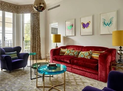 Bright armchairs in the living room interior
