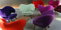Bright armchairs in the living room interior