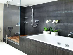 Bathroom design graphite and wood