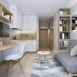 Design of one-room apartment with separate kitchen