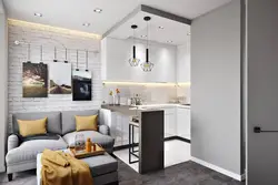 Design of one-room apartment with separate kitchen
